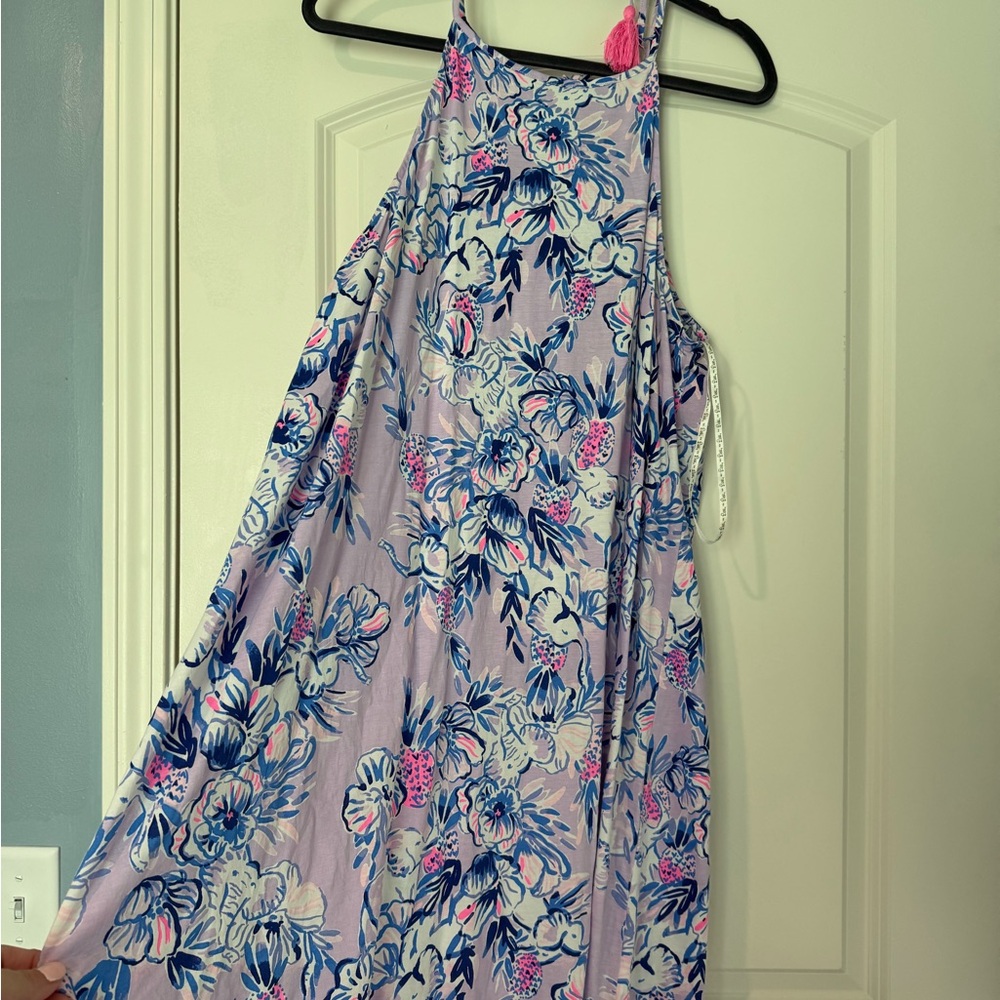 Lilly Pulitzer Lavender Floral Halter Dress with Blue & Pink Accents